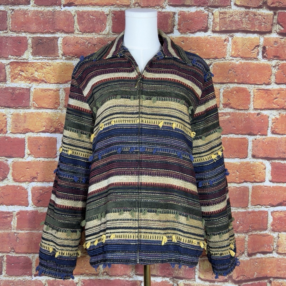 Alfred Dunner Multi Color Full Zip Jacket Women's Size 8 Vintage Boho Southwest